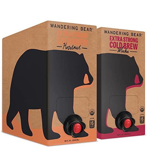 Wandering Bear Cold Brew Coffee, Hazelnut & Mocha Bundle, 96oz, 2 pack - Organic, Smooth, Shelf-Stable, and Ready to Drink