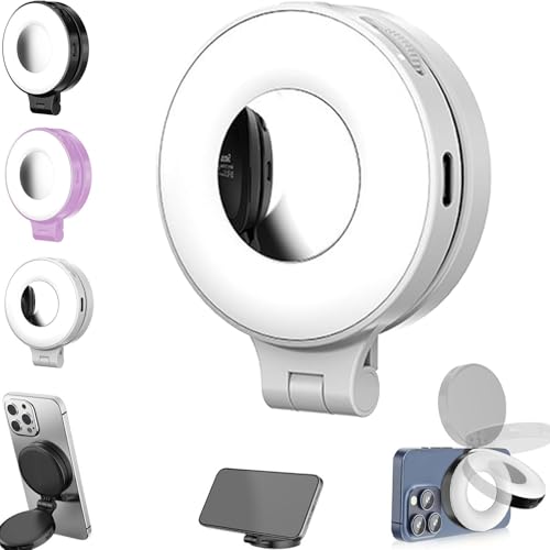 3-in-1 Magnetic Beauty Selfie Light per Phones Foldable per 360 LED Ring Lighting Portable Rechargeable Fill Lights Three-Level bianco