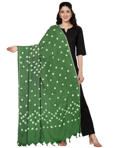 Image of Women's Cotton Rayon Bandhani Print Dupatta with Tassels 2.25 Meters | Women's cotton printed dupatta with tassels.