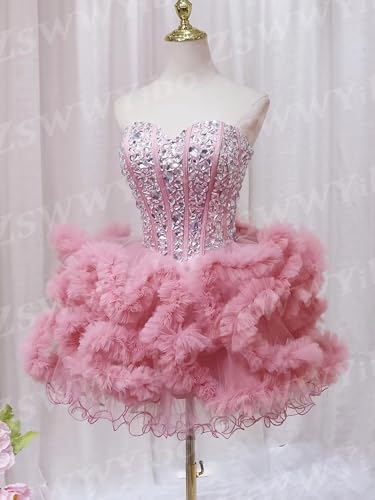 Tulle Homecoming Dresses Sparkling Teens Quinceanera Dresses Ball Gown Short Cocktail Performance Prom Dresses for Junior3