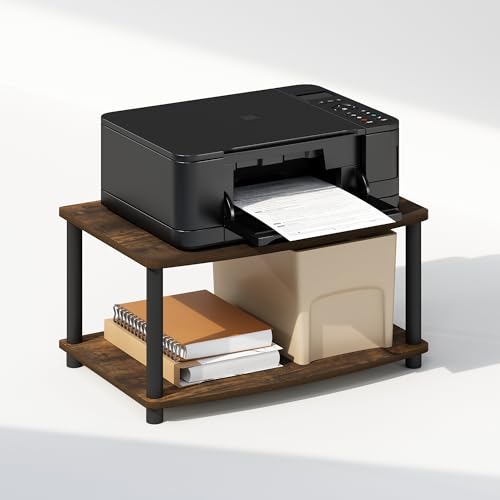 Image of Furinno Turn-N-Tube Toolless Printer Stand with Storage, 2-Tier Printer Table, Under Desk Printer Stand, for CPU, Office Supplies, for Study Room, Living Room, Amber Pine