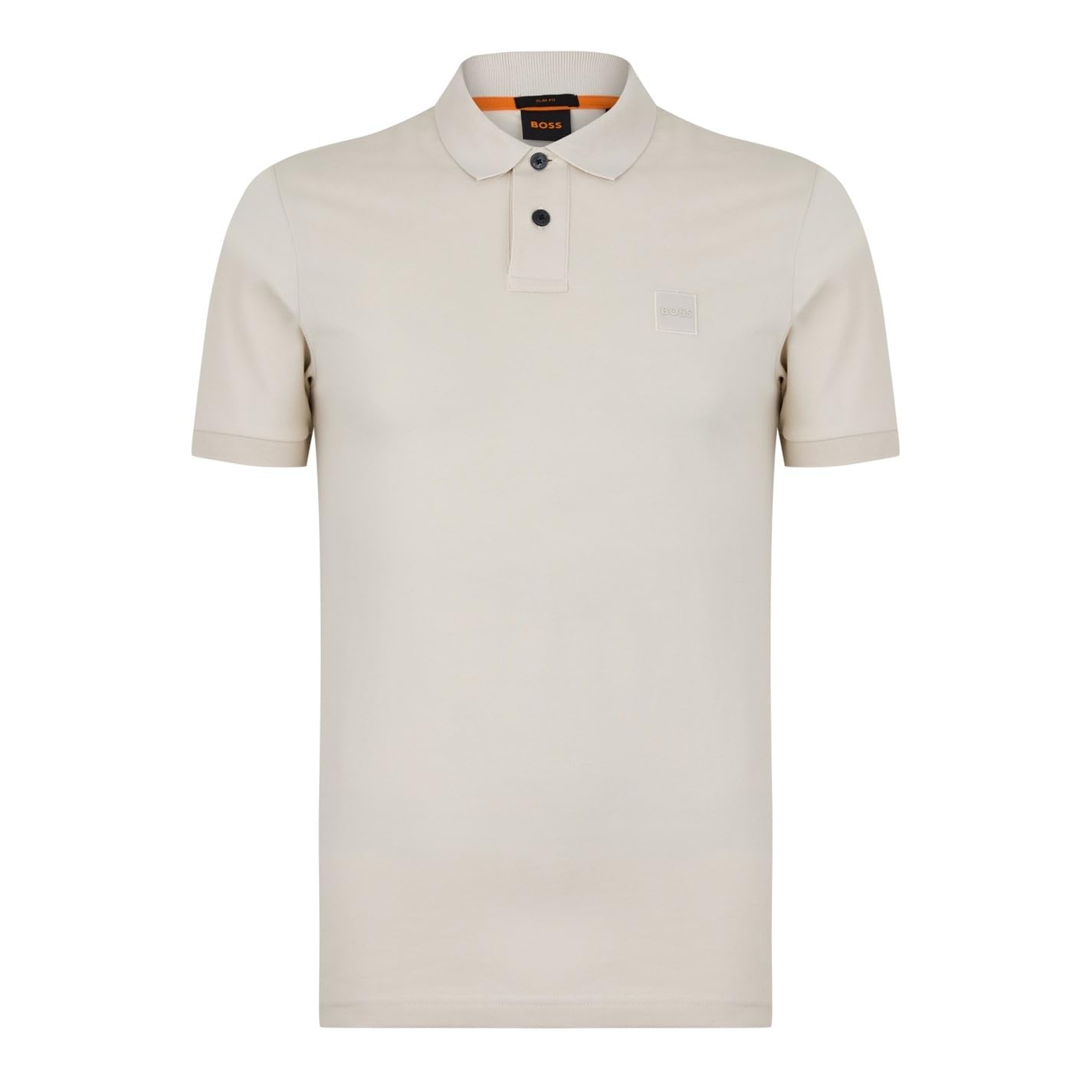 Boss Men's Open White Logo Patch Cotton Blend Piqué Polo Top M