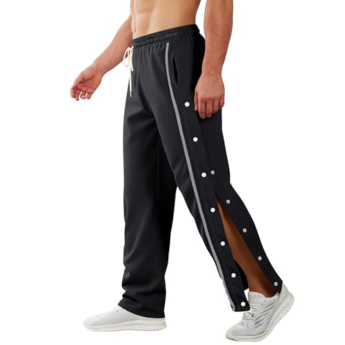 Men's Youth Tear Away Sweatpants Loose Fit Snap Button Athletic Jogger Basketball Pants with Pockets