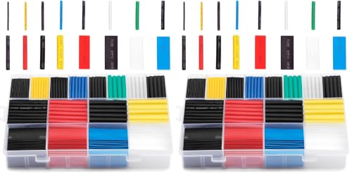 Image of Ginsco 580 pcs 2:1 Heat Shrink Tubing Kit 6 Colors 11 Sizes Assorted Sleeving Tube Wrap Cable Wire Kit for DIY (Pack of 2)