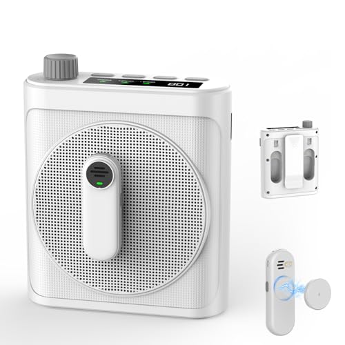15W Wireless Voice Amplifier with 2 Magnetic Lavalier Mics & Noise Reduction - Bluetooth 5.3 PA System for Teachers, Tour Guide, Yoga - 15H Rechargeable Battery, Waist-Mount Design (White)