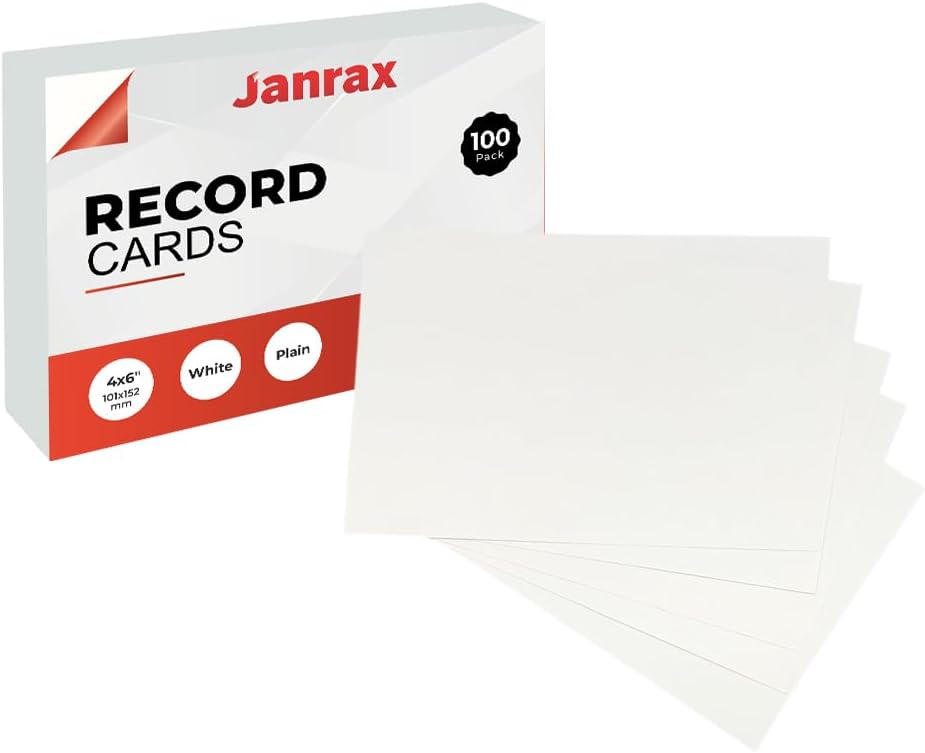 100 Pack 6x4 Plain White Record Cards, Blank Study Index Cards for Notes, Review