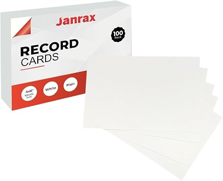 Pack of 100 White Plain 6x4 Record Cards   Blank Study Index Cards for Notes, Revision