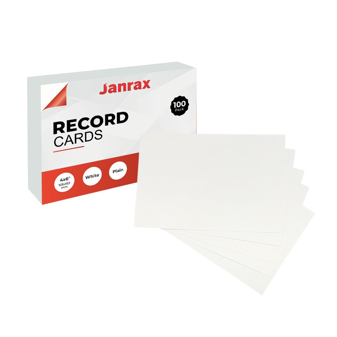 Pack of 100 White Plain 6x4 Record Cards – Blank Study Index Cards for Notes, Revision