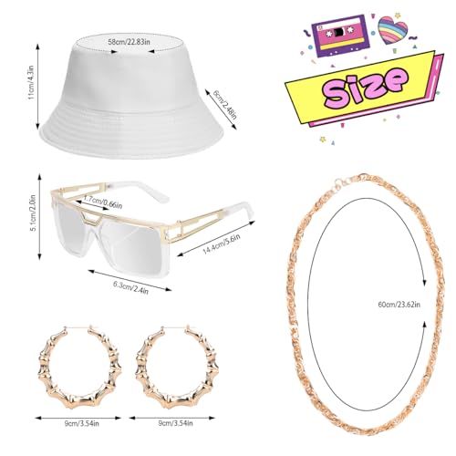 WILDPARTY 80s 90s Outfit for Women, Unisex Hip Hop Costume Baseball Jersey Shirt Yoga Pants Bucket Hat Gold Chain Rapper Accessories