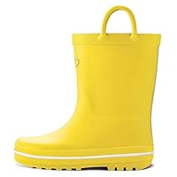 KomForme Kids Rain Boots, Waterproof Rubber Matte Boots with Reflective Stripes and Easy-on Handles Yellow, 1 Big Kid