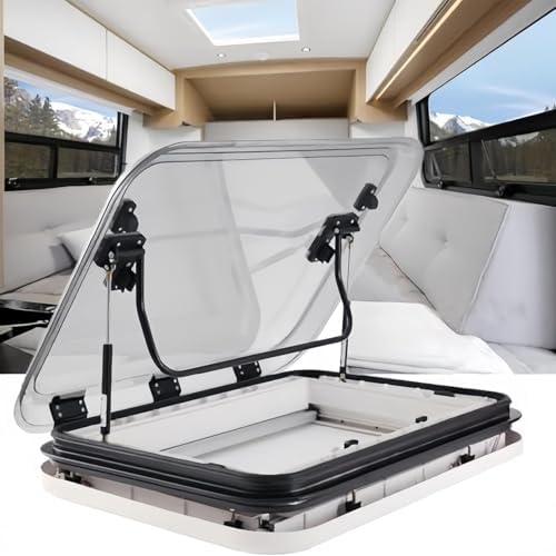 RV Roof Vent Hatch with LED Light - 500x500mm Motorhome Skylight Window for Caravan, Camper Van, Trailer - Durable, Easy Install, Enhance Ventilation & Light