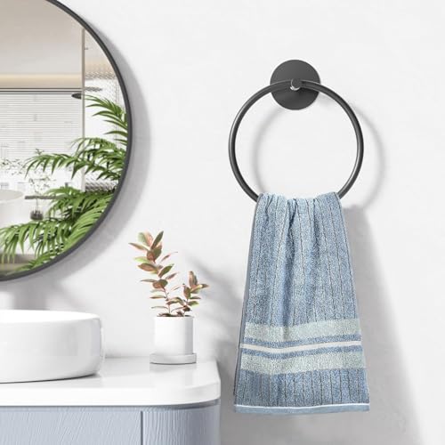 Image of iSTAR Self Adhesive Bathroom Towel Ring Stainless Steel | Wall Mounted Round Towel Holder for Hand Towels, Wash Basin & Kitchen Use (Black)