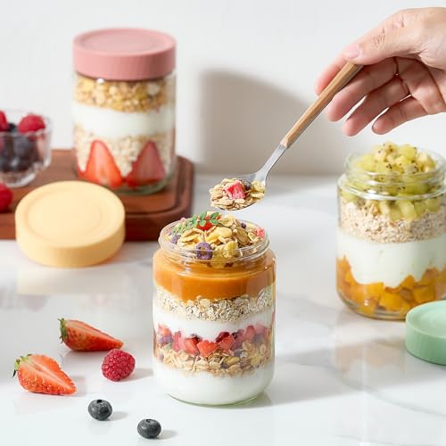 Danmu 16 oz Overnight Oats Containers with Lids,Meal Prep Containers 6 Pack,Mason Jars 16 oz with Lids for Snack,Overnight Oats,Yogurt,Parfait,Soup,Smoothies,Salad 100% Leak-proof Dishwasher Safe by Danmu - Image 4