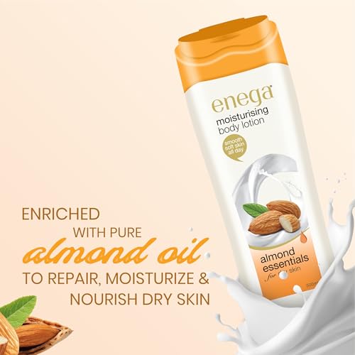 Image of Enega Almond essentials for Dry Skin Non Grassy & Deep Nourish Moisturizing Body Lotion for Men & Women - 500 ML (Pack of 1)