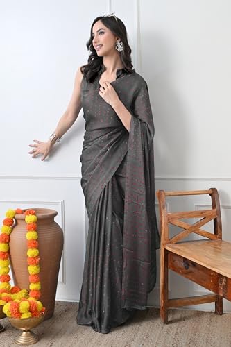 Image of MIRCHI FASHION Saree for Woman Chiffon Georgette Solid with Contrast Border | Lightweight Daily Wear Women's Sari and Printed Blouse Piece
