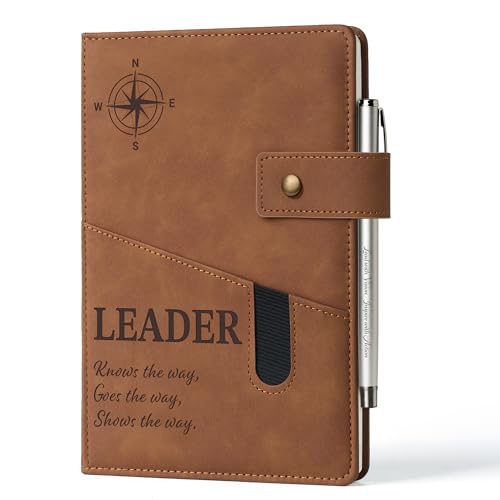 Boss Appreciation Gifts for Men Women - A5 Gratitude Leader Leather Journal Notebook with Engraved Pen & Front Phone Pocket, Thank You Boss's Day Farewell Going Away Gift for Manager Mentor Supervisor