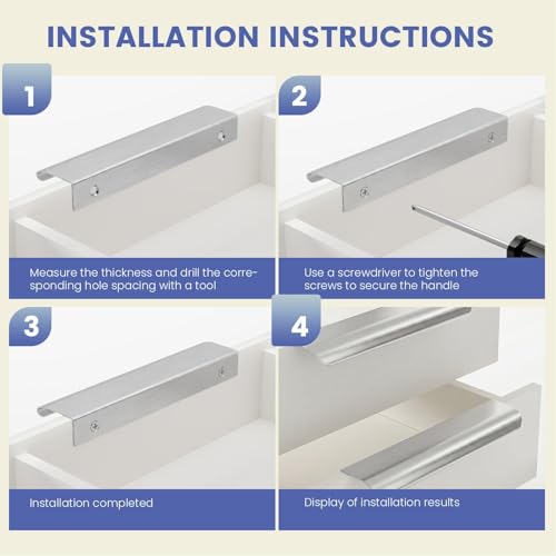Image of Goldenwarm Brushed Nickel Cabinet Handles 3 Inch 10 Pack, Finger Pulls for Cabinets, Edge Pull for Dresser Drawers, Aluminum Alloy, Modern Kitchen Hardware for Dresser Bathroom Closet and Cupboard