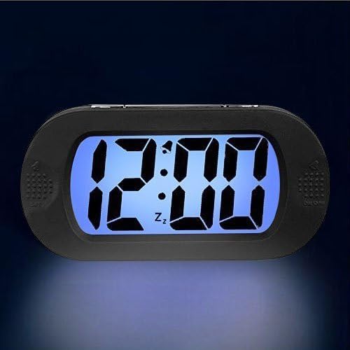 HENSE Large LCD Display Digital Smart Light Alarm Clock,Snooze/ Nightlight Backlight Light Sensor Travel Home Bedside Alarm Clock,Battery Operated,Shockproof, Ideal Gift for Kids/Teens HA30(Black)