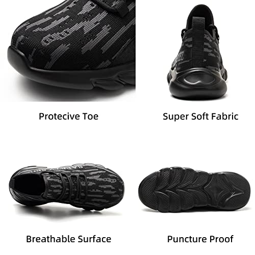 Spiez Unisex Steel Toe Shoes For Men Lightweight Indestructible Work Sneakers For Women Puncture Proof Safety Shoes For Construction Work & Daily Wear (Men Size 8.5, M-Black #TOP2