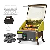 EXIT Fire'n'Go 20V Portable Wood Pellet Grill Smoker, Electric Tabletop Pellet Smoker, 287 Sq.In. Cooking Area, Temperature Control (160-500°F) Outdoor BBQ Grill, Includes 2 Replaceable Battery Packs