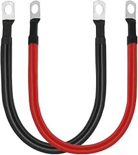 A ABIGAIL 2 AWG Battery Cable 2AWG Gauge Pure Copper Battery Inverter Cables with 3/8 in Lugs Both Ends Power Inverter Wire Set for Automotive Solar Marine Boat RV Car Motorcycle Red and Black (1FT)