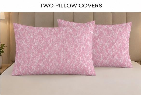Image of Luxury Glace Cotton King Size Bedsheet with 2 Pillow Covers (108 x 108 Inch) | Soft & Breathable Fabric | Elegant Print Bed Sheet 3 Pc Bedding Set for Bedroom - Pink White Bail
