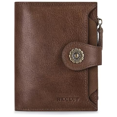 HKCLUF Wallet Women,Genuine Leather Bifold Womens Wallet Card Holder RFID Blocking Small Wallet for Women With Zipper Coin Pocket(khaki) Cover