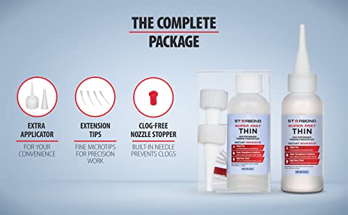 Starbond Em-02 Super Fast Thin, Premium Instant Ca (Cyanoacrylate Adhesive) Super Glue Plus Extra Cap And Microtips, 2 Oz. (For Woodturning, Pen Turning, Hobby, Stabilizing, Finish, Inlay) #TOP1