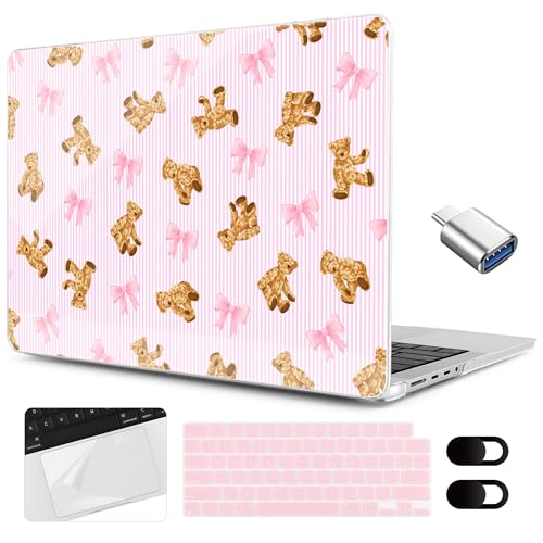 Image of MEEgoodo Case for M5 MacBook Pro 16 inch Case 2026 2024 2023 2021 with M5 M4 M3 M2 M1 Pro /Max Chip, Fit Model A3429 /A3428 /A3403 /A3186 /A2991 /A2780 /A2485, Bear&Cute Ribbon