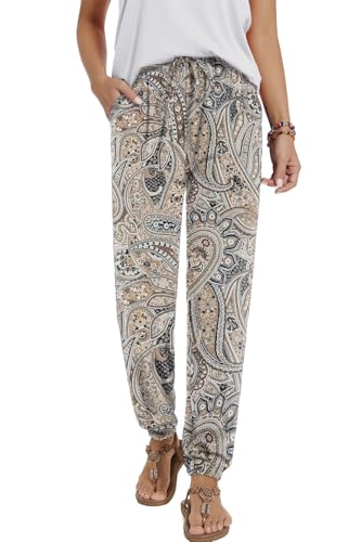 YUTILA Damen Sommer Lang Sommerhose - Leichte und Luftige High Waist Freizeithose - Casual, Lockere, Strandhose mit Kordelzug und Taschen