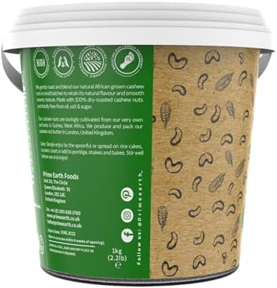 Prime Earth - Smooth Cashew Nut Butter - 1kg - Award Winning - Made with Premium Cashew Nuts - Free from Oil, Salt & Sugar - Vegan, Keto & Paleo Friendly - Produced in Small Batches - Made in The UK