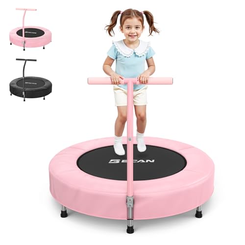 BCAN 36'' Toddler Trampoline, ASTM Certified - Kids Trampoline for Ages 1-6, Foam Handle & Safe Thickened Cover, Mini Trampolines for Kids Indoor, Easy to Assemble Pink-Classic