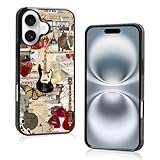 Odhtst Aesthetic Sheet Music CD Collage Phone Case Compatible with iPhone 16 Case 6.1 Inch, TPU Shockproof Protection Retro Guitar Classical Music Phone Case for Girls Women Cover Black
