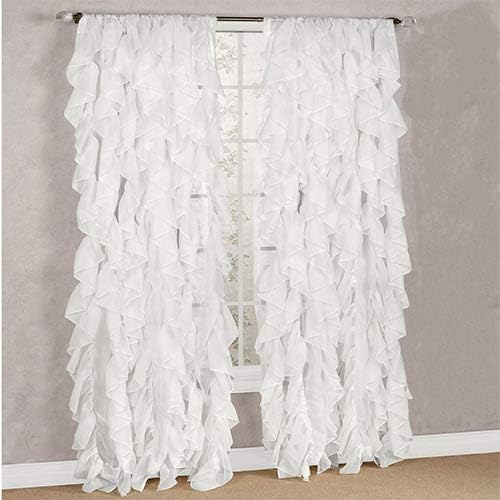 Rooney Cascade Sheer Voile Ruffled Window Treatment Panels (White, 2PC 50" x 84")