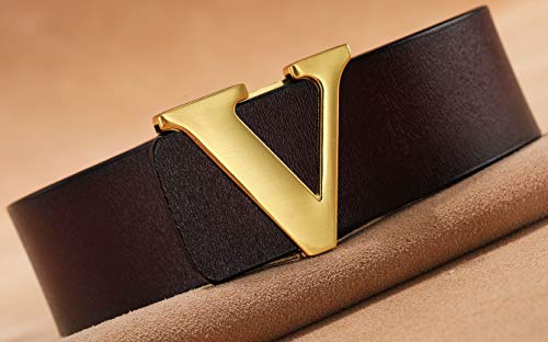 Yuangu Men'S Classic Gold/Silver V-Buckle Design Soft Calfskin Belt thumb #3