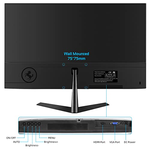 Pisichen Computer Monitor 21.5 Inch Full Hd Pc Monitor 1080P Screen(Hdmi & Vga Ports, Ips Display, 75Hz, 3Ms Response Time, Wall Mounting), Frameless Monitor For Laptop Pc Xbox Ones #TOP6