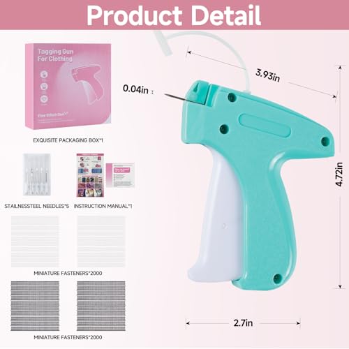 Image of Aqua and White Mini Tagging Stitch Gun for Clothing- Tagging Gun Clothes Stapler Sewing Hemming Tool Stitching Gun with 6 Needles and 2000 Blackand 2000 White Fasteners