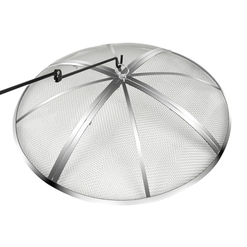 24 Inch Fire Pit Spark Screen Stainless Steel Fire Pit Screen Cover with Handle&Poker Outdoor Fire Pit Screen Cover Round Mesh Lid Heavy-Duty for Backyard/Beach/RV Camping
