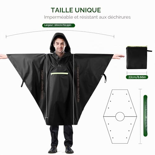AiQInu Poncho Pluie Imperméable avec Manches Ventilées, Poche à Capuche, Bandes Réfléchissantes, Légère et Réutilisable, Pour le Camping, la Randonnée, l'Extérieur et l'Utilisation Quotidienne – vue 2
