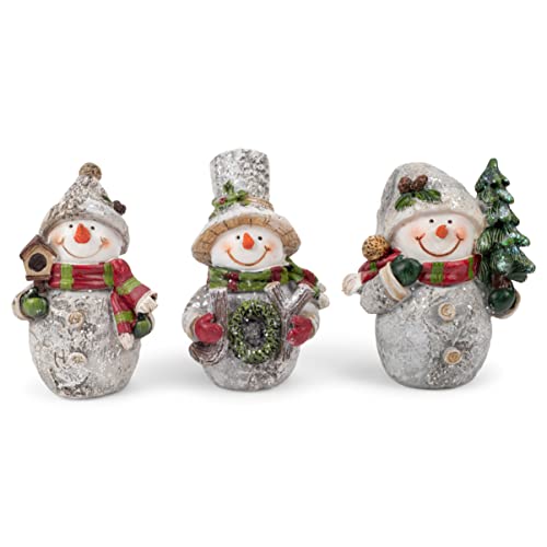 Transpac Joy Snowmen White And Green 4.25 Inch Resin Christmas Figurines Set Of 3 #TOP22