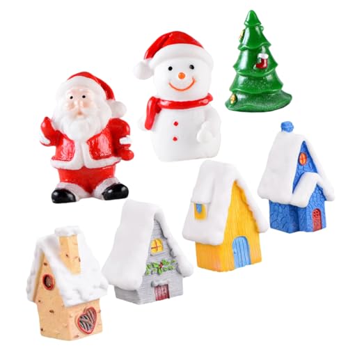 Abaodam 7pcs Miniature Christmas Village Resin Decor for Table Centerpiece Xmas House Decorations for Home Party Lightweight Adornments for Holiday Festivities