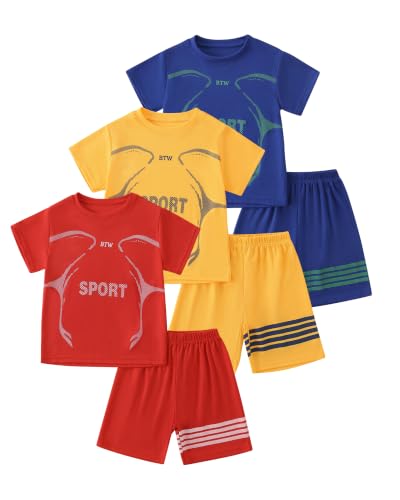 Image of Boys Clothes Short Set 6 Piece Outfit Athletic T-Shirt and Quick Dry Shorts Kids Summer Clothing Set Size 3-14