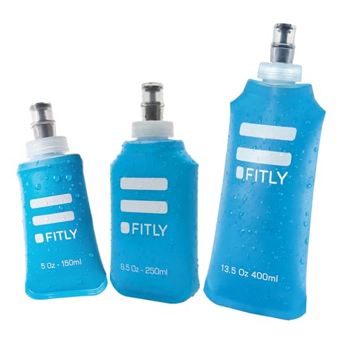 FITLY FLASKS Combo - 3 frascos suaves para hidratación mientras corres, senderismo, ciclismo, escalada, botellas de agua plegables (5-95-13 onzas, 150-250-400 ml), color azul