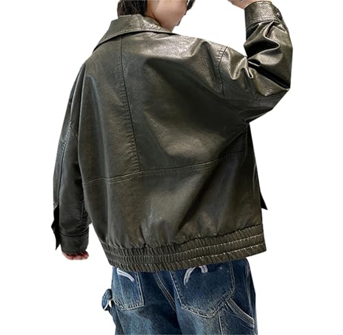 Betusline Boys Snap Button PU Leather Motorcycle Jacket, 4-14 Years2