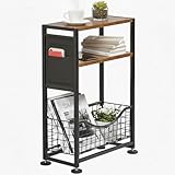 ZEXVIDA Skinny Side Table with Storage, 3 Tier Slim Side Tables for Small Spaces, Skinny End Table Narrow Bedside Table Narrow Side Table for Living Room, Bedroom