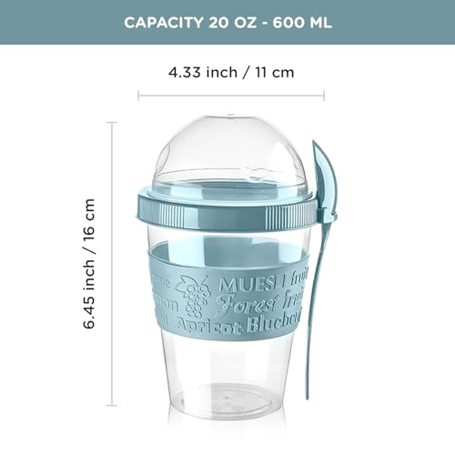 4-Pack Yogurt Parfait Cups with Lids and Spoons, Reusable Yogurt Containers for On-the-Go, Portable Yogurt Cups with Topping Storage, Ideal for Oatmeal and Breakfast Prep (20 oz) - Image 3