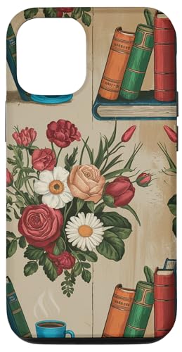Carcasa para iPhone 12/12 Pro Libros Café y Flores Biblioteca Vintage Bibliomane lovers