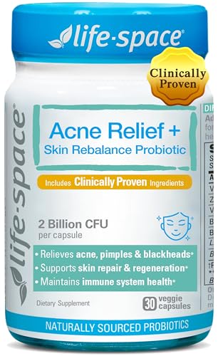 Life-Space Acne Relief + Skin Rebalance Probiotic, 6-in-1 Scientific Formula & 2 Billion CFU,