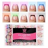 15 Sizes 300 PCS Press on Toenails for Women, 10 Rainbow Colors Fake Toe Nail Sharp Square, Brighter Pastel French False Nails Tip Pre-applied Primer& Base Coat, Need Builder Nail Gel& Top Coat
