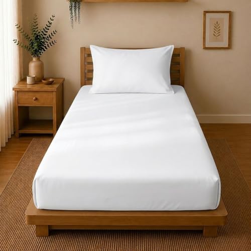 Image of Linen Home Cotton Percale Fitted Bedsheet Set Single Size White